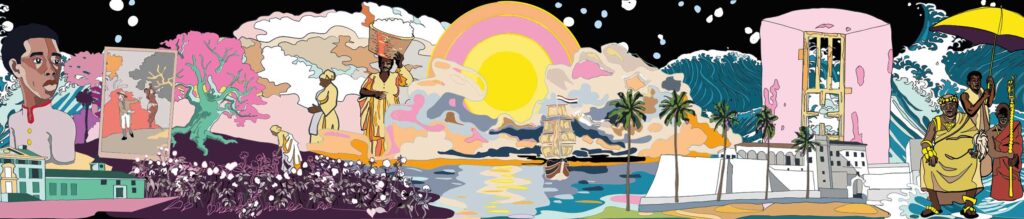 Ontwerp Gelders wandkleed 'Draden van ons Nederlandse slavernijverleden' door Richard Kofi, midden